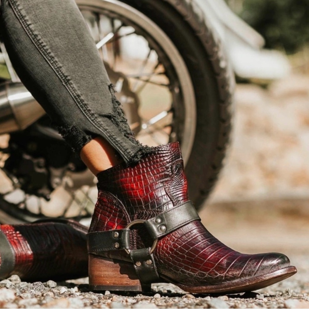 Freebird Red Croco-Embossed Ankle Boots